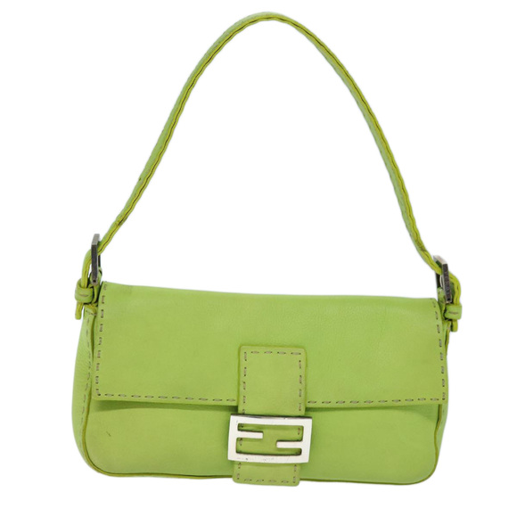 FENDI Celeria Mamma Baguette Shoulder Bag Leather Green Auth yk12521 - Picture 13 of 16